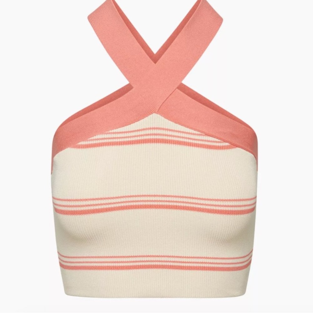 Babaton Coral and Cream Cross-Back Tank Top